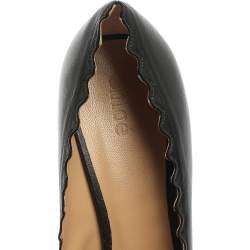 Pre Owned Chloe Black Leather Lauren Scallop Trim Block Heel Pumps Size 37