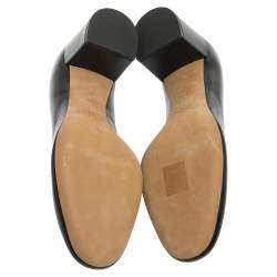 Pre Owned Chloe Black Leather Lauren Scallop Trim Block Heel Pumps Size 37