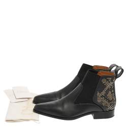 Pre Owned Chloe Grey Leather Studded Pointed Toe Ankle Boots Size 38.5