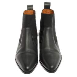 Pre Owned Chloe Grey Leather Studded Pointed Toe Ankle Boots Size 38.5