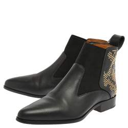 Pre Owned Chloe Grey Leather Studded Pointed Toe Ankle Boots Size 38.5