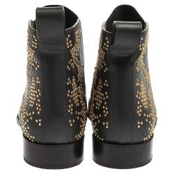 Pre Owned Chloe Grey Leather Studded Pointed Toe Ankle Boots Size 38.5