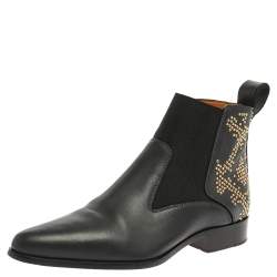 Pre Owned Chloe Grey Leather Studded Pointed Toe Ankle Boots Size 38.5