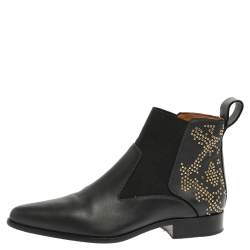 Pre Owned Chloe Grey Leather Studded Pointed Toe Ankle Boots Size 38.5