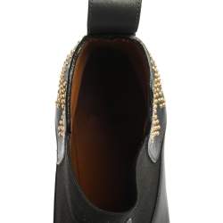 Pre Owned Chloe Grey Leather Studded Pointed Toe Ankle Boots Size 38.5