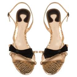 Pre Owned Chloe Rose Gold Snakeskin Slingback Sandals Size 41