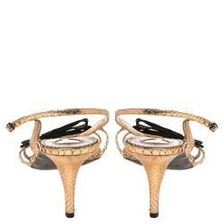 Pre Owned Chloe Rose Gold Snakeskin Slingback Sandals Size 41