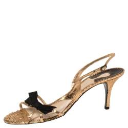 Pre Owned Chloe Rose Gold Snakeskin Slingback Sandals Size 41
