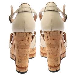 Pre Owned Chloe Off White Leather Shirley Cork Wedge Sandals Size 36.5