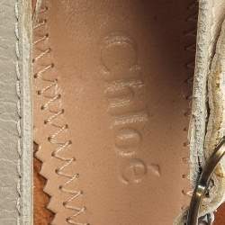 Pre Owned Chloe Off White Leather Shirley Cork Wedge Sandals Size 36.5