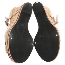 Pre Owned Chloe Off White Leather Shirley Cork Wedge Sandals Size 36.5