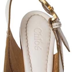 Chloe White Leather Cork Wedge Platform Slingback Sandals Size 36.5