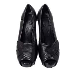 Pre Owned Chloe Black Leather Block Heel Peep Toe Platform Pumps Size 38.5