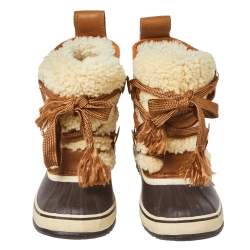 مملوكة مسبقًا حذاء بوت كاحل كلوى أربطة قطيفة وجلد سويدى بنى / بيج مقاس 37.5