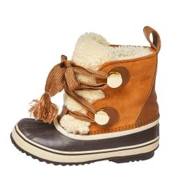 مملوكة مسبقًا حذاء بوت كاحل كلوى أربطة قطيفة وجلد سويدى بنى / بيج مقاس 37.5