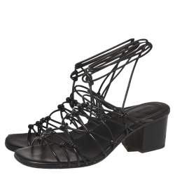 Pre Owned Chloe Black Leather Jamie Knot Ankle Wrap Sandals Size 39