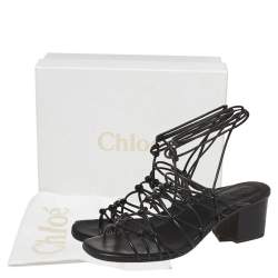 Pre Owned Chloe Black Leather Jamie Knot Ankle Wrap Sandals Size 39