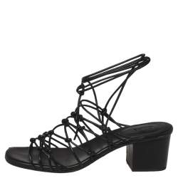 Pre Owned Chloe Black Leather Jamie Knot Ankle Wrap Sandals Size 39