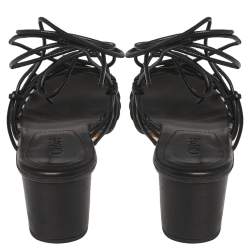 Pre Owned Chloe Black Leather Jamie Knot Ankle Wrap Sandals Size 39