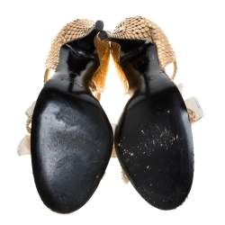 Pre Owned Chloe Metallic Gold Python Leather Embellished Bow Sandals Size 39.5