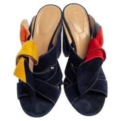 Pre Owned Chloe Multicolor Suede Naille Bow Sandals Size 38.5