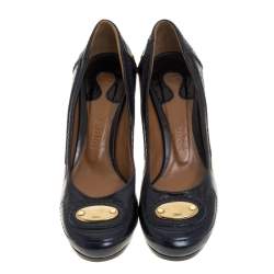 Pre Owned Chloe Blue Leather Block Heel Pumps Size 36