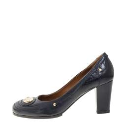 Pre Owned Chloe Blue Leather Block Heel Pumps Size 36