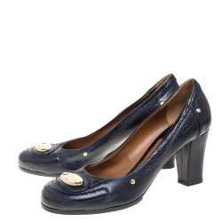 Pre Owned Chloe Blue Leather Block Heel Pumps Size 36