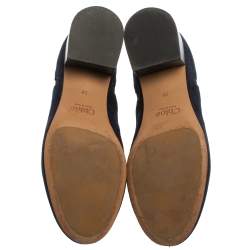 Pre Owned Chloe Navy Blue Suede Lauren Block Heels Ankle Boots Size 38