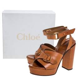 Pre Owned Chloe Tan Leather Kingsley Platform Sandals Size 39