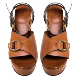 Pre Owned Chloe Tan Leather Kingsley Platform Sandals Size 39