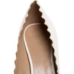 Pre Owned حذاء كعب عالى كلوى كعب عريض حافة متعرجى لورين جلد أبيض مقاس 37