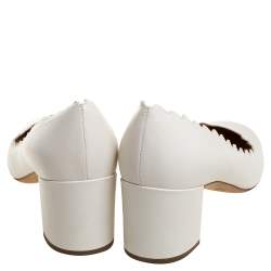 Pre Owned حذاء كعب عالى كلوى كعب عريض حافة متعرجى لورين جلد أبيض مقاس 37