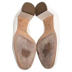 Pre Owned حذاء كعب عالى كلوى كعب عريض حافة متعرجى لورين جلد أبيض مقاس 37