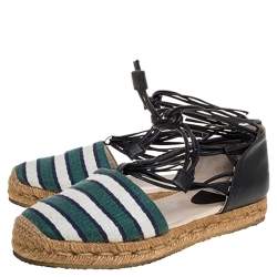 Pre Owned Chloe Multicolor Fabric and Leather Ankle Wrap Flat Espadrilles Size 36