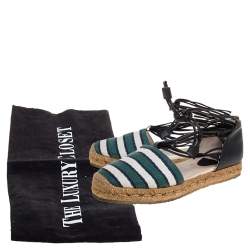 Pre Owned Chloe Multicolor Fabric and Leather Ankle Wrap Flat Espadrilles Size 36