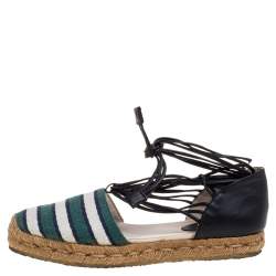 Pre Owned Chloe Multicolor Fabric and Leather Ankle Wrap Flat Espadrilles Size 36