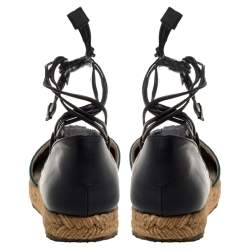 Pre Owned Chloe Multicolor Fabric and Leather Ankle Wrap Flat Espadrilles Size 36