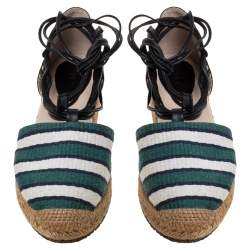 Pre Owned Chloe Multicolor Fabric and Leather Ankle Wrap Flat Espadrilles Size 36