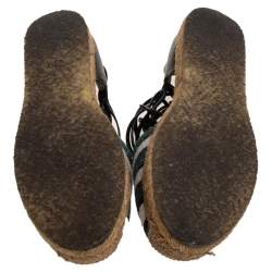 Pre Owned Chloe Multicolor Fabric and Leather Ankle Wrap Flat Espadrilles Size 36