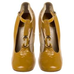 Pre Owned Chloe Yellow Leather T Strap Square Toe Pumps Size 37