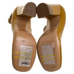 Pre Owned Chloe Yellow Leather T Strap Square Toe Pumps Size 37