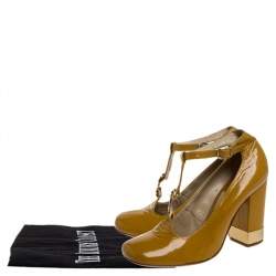 Pre Owned Chloe Yellow Leather T Strap Square Toe Pumps Size 37