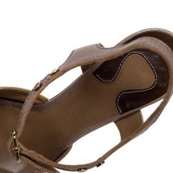Chloe Metallic Peep Toe Ankle Strap Wooden Wedge Platform Sandals Size 37   