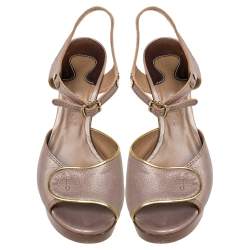 Chloe Metallic Peep Toe Ankle Strap Wooden Wedge Platform Sandals Size 37   