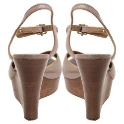 Chloe Metallic Peep Toe Ankle Strap Wooden Wedge Platform Sandals Size 37   