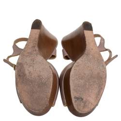 Chloe Metallic Peep Toe Ankle Strap Wooden Wedge Platform Sandals Size 37   