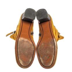 Pre Owned Chloe Butterscotch Yellow Suede Block Heel Ankle Boots Size 38.5