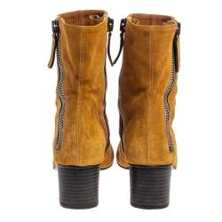 Pre Owned Chloe Butterscotch Yellow Suede Block Heel Ankle Boots Size 38.5