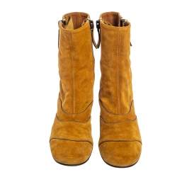 Pre Owned Chloe Butterscotch Yellow Suede Block Heel Ankle Boots Size 38.5